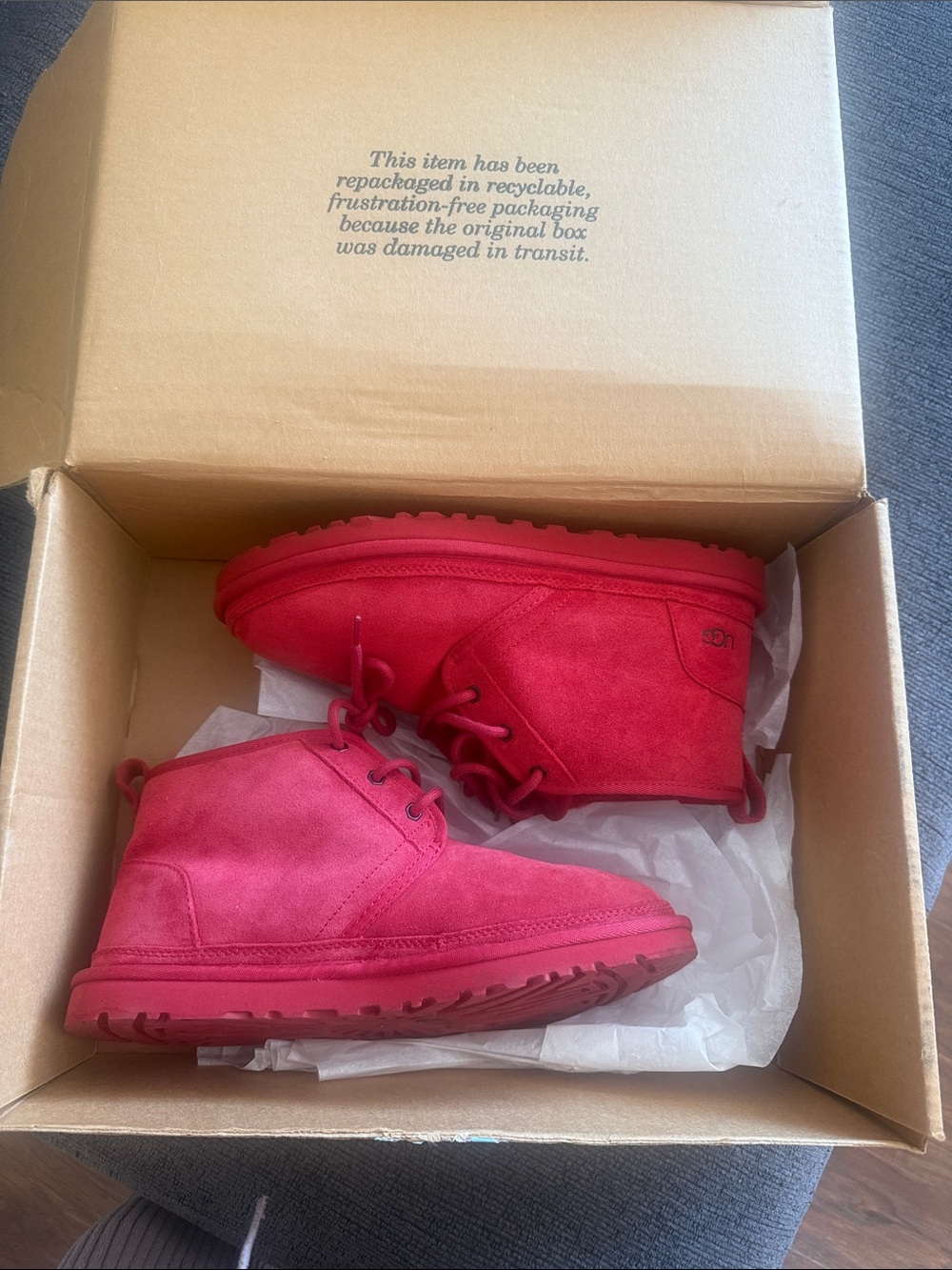 UGG Mens Red Suede Lace-Up Ankle Boots